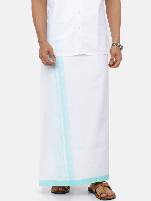 

Ramraj Men White & Blue Solid Pure Cotton Dhoti