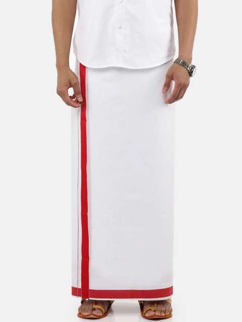 

RAMRAJ COTTON Men White Pure Cotton Dhoti With Red Border