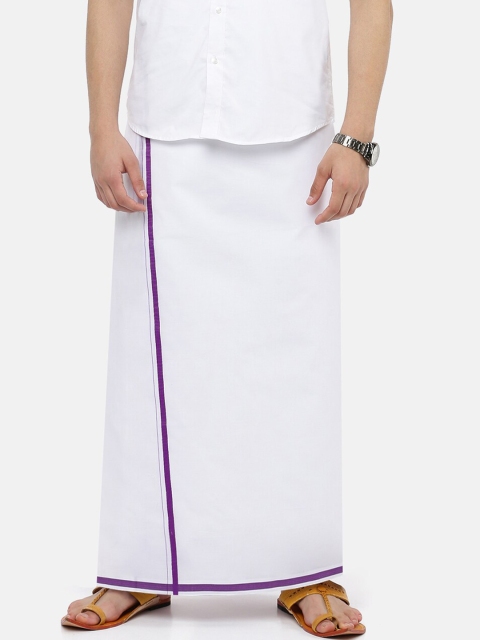 

RAMRAJ COTTON Men White Pure Cotton Dhoti With Purple Border