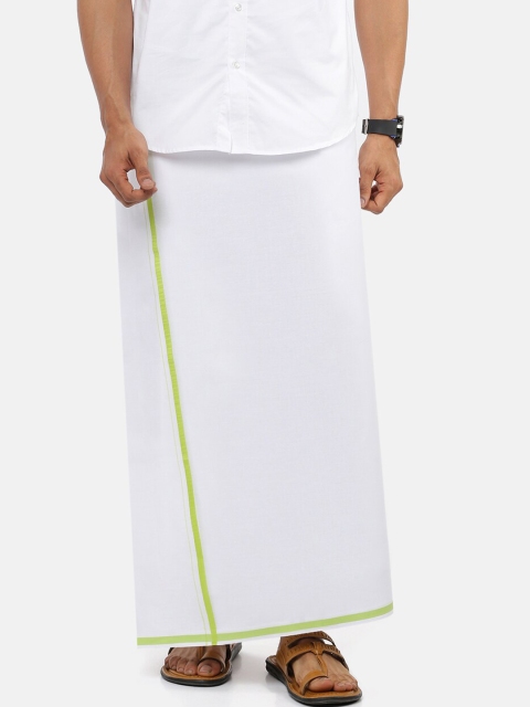 

RAMRAJ COTTON Men White & Green Solid Pure Cotton Dhoti