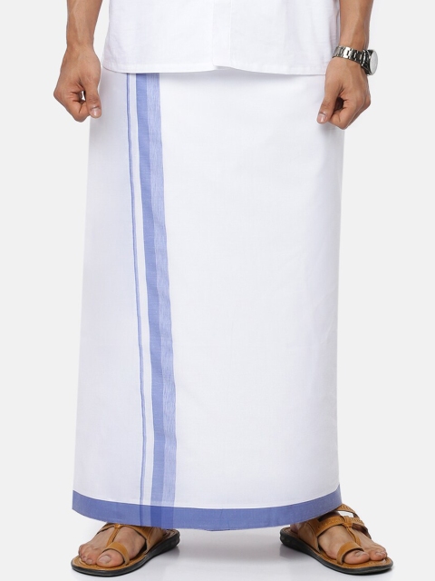 

RAMRAJ COTTON Men White Pure Cotton Dhoti With Blue Border