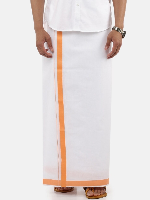 

RAMRAJ COTTON Men White & Orange Solid Pure Cotton Dhoti