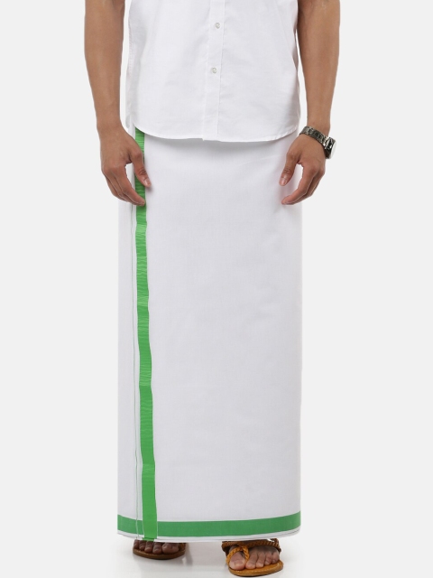 

RAMRAJ COTTON Men White Pure Cotton Dhoti With Green Border