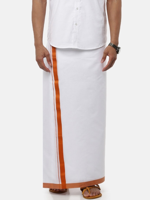 

RAMRAJ COTTON Men White & Orange Solid Pure Cotton Dhoti