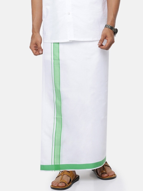 

RAMRAJ COTTON Men White Pure Cotton Dhoti With Green Border
