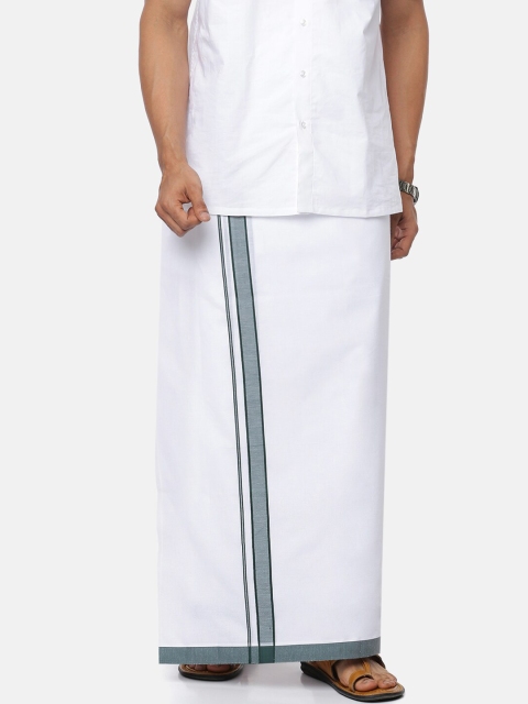 

RAMRAJ COTTON Men White & Green Solid Pure Cotton Dhoti