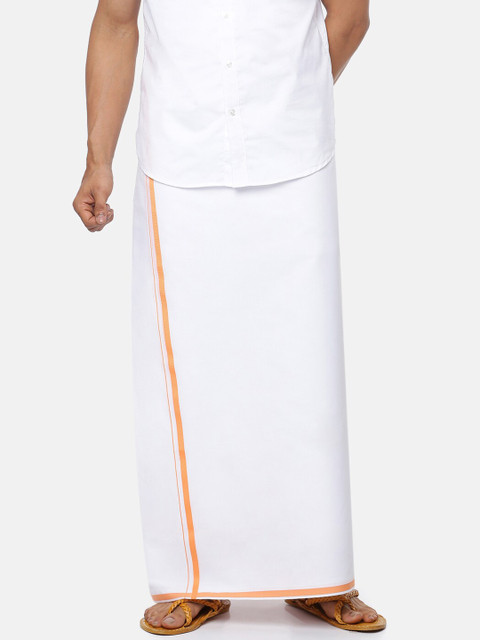 

RAMRAJ COTTON Men White & Orange Solid Pure Cotton Dhoti