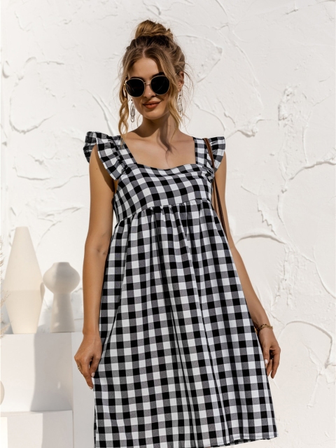 

URBANIC Black & White Checked A-Line Dress