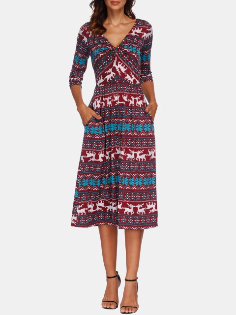 

URBANIC Maroon & White Printed A-Line Dress