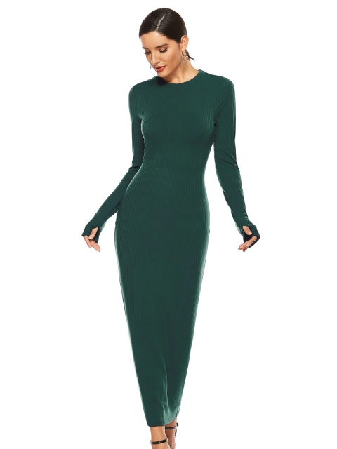 

URBANIC Green Ribbed Bodycon Maxi Dress