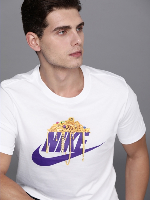 

Nike Men White Brand Logo SHINE FUTURA Printed Pure Cotton T-shirt