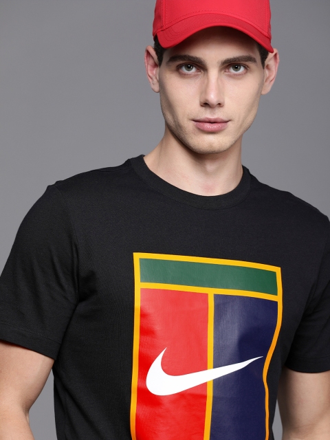 

Nike Men Black HERITAGE LOGO Printed Pure Cotton Tennis Pure Cotton T-shirt