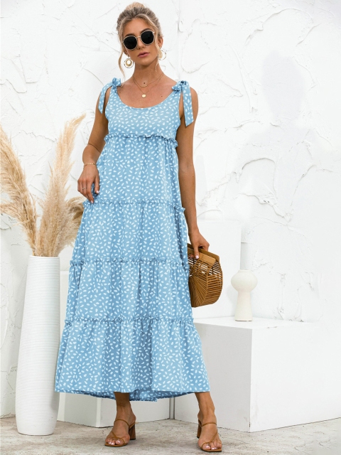 

URBANIC Blue & White A-Line Midi Dress