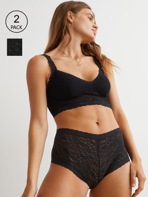 

H&M Women Black 2-Pack Lace Shortie Briefs 0990917001