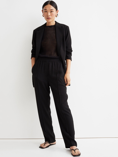 

H&M Women Black Solid Open Front Gathered-sleeve Jacket