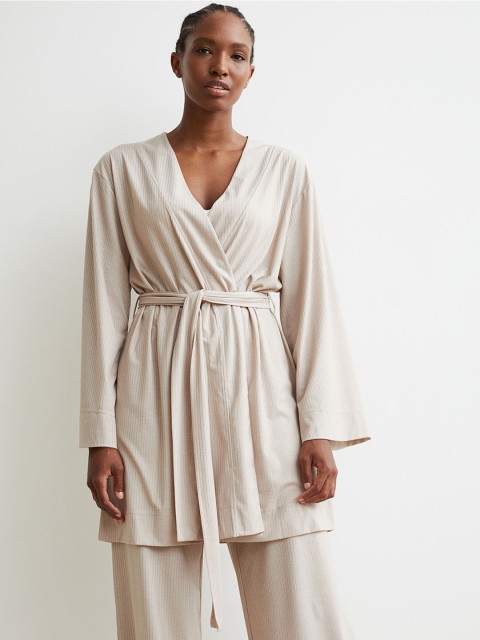 

H&M Women Beige Ribbed Dressing Gown