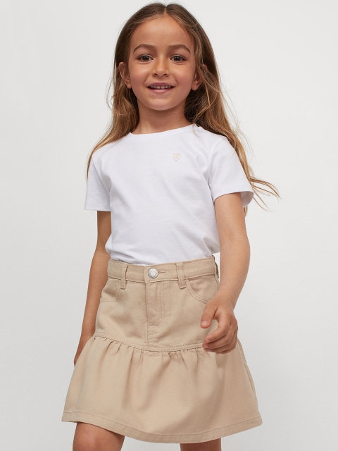 

H&M Kids Girls Beige Solid Flounced Pure Cotton Twill Skirt