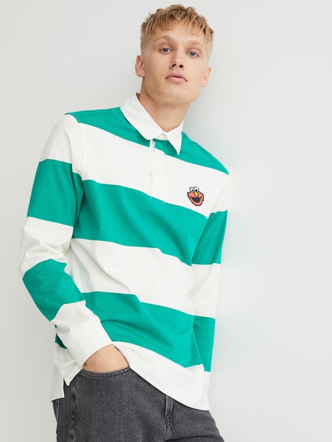 

H&M Men Green Regular Fit Embroidery-Detail Rugby Shirt