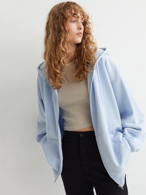 

H&M Women Blue Oversized Zip-Through Hoodie
