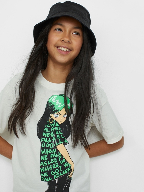 

H&M Girls White & Black Oversized Printed T-Shirt
