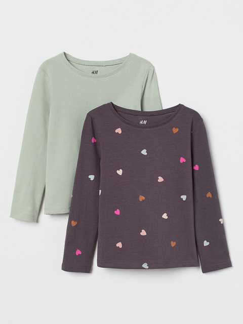 

H&M Kids Girls Pack of 2 Printed Long-sleeved Tops, Multi