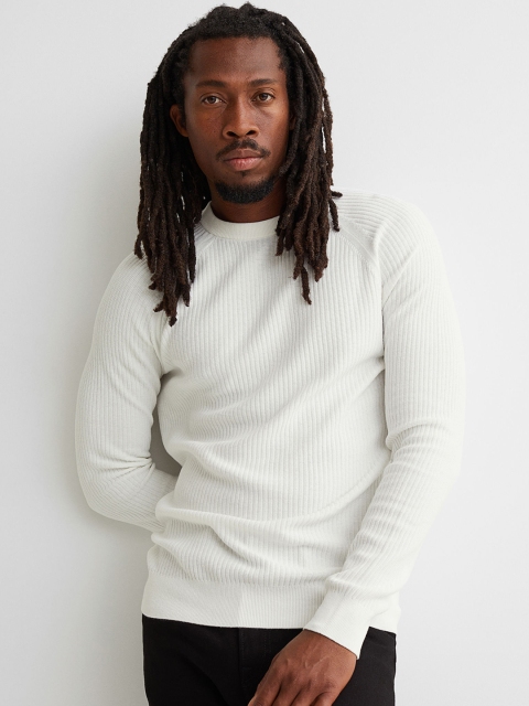 

H&M Men White Knitted Jumper Muscle Fit