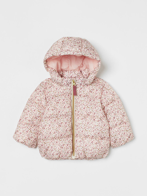 

H&M Kids Girls Pink & Beige Printed Hooded Puffer Jacket