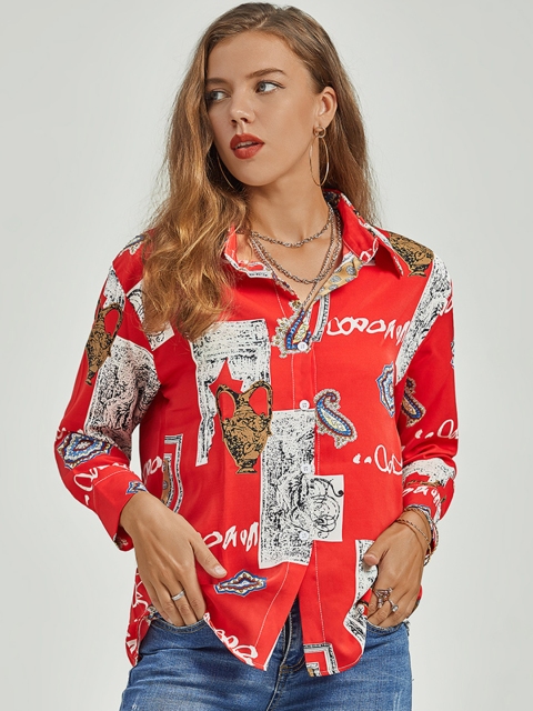 

URBANIC Women Red & White Conversational Printed Casual Shirt