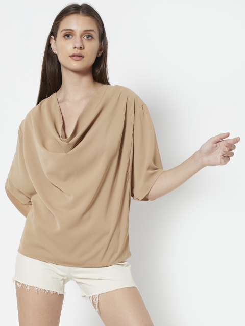

URBANIC Beige Solid Cowl Neck Top