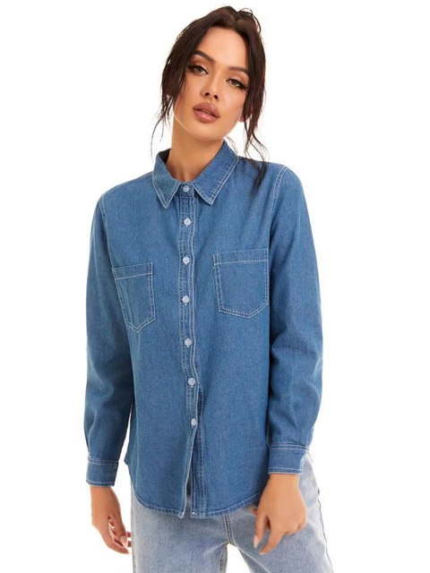 

URBANIC Women Blue Pure Cotton Opaque Casual Shirt