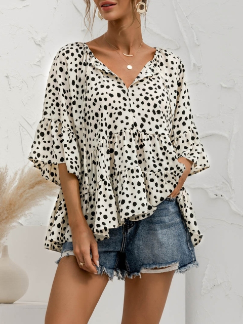 

URBANIC White & Black Leopard Print Tiered A-Line Top