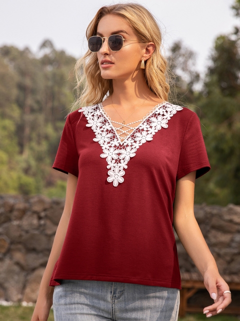 

URBANIC Maroon Solid Regular Top