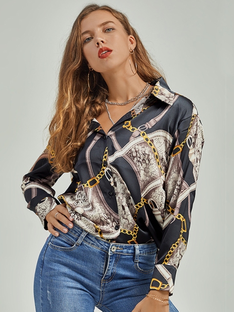 

URBANIC Women Black & Beige Scarf Printed Casual Shirt