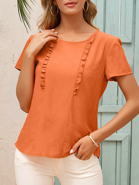 

URBANIC Orange Frilled Trims Regular Top