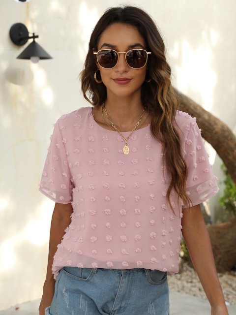 

URBANIC Pink Self Design Geometric Regular Top