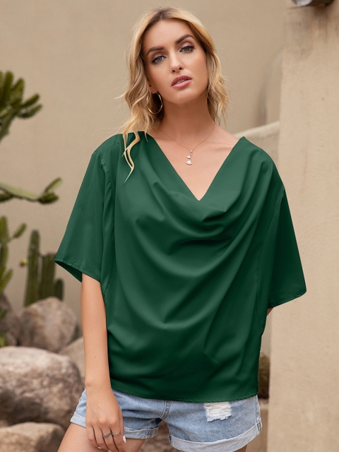 

URBANIC Green Solid Cowl Neck Regular Top