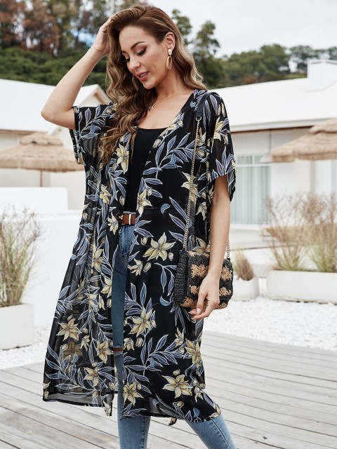 

URBANIC Women Black & Blue Floral Printed Cover Up Dress