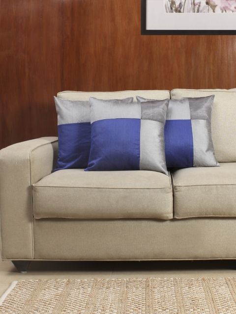 

House This Blue & Grey Set of 3 Colourblocked 16"x16" Square Cushion Covers