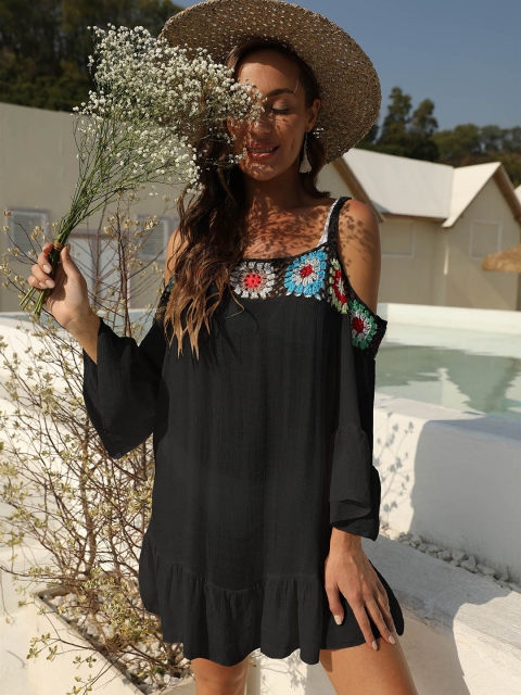 

URBANIC Black Embroidered Patchwork Cover-Up Dress