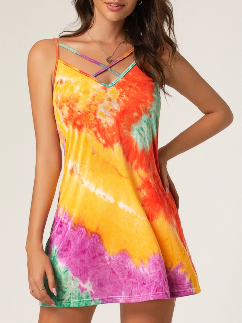 

URBANIC Multicoloured Criss-Cross Dyed Nightdress, Multi