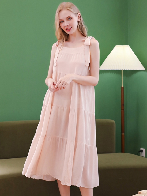 

URBANIC Off-White Solid Tiered Nightdress