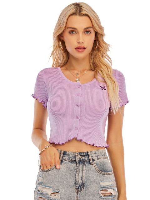 

URBANIC Women Lavender Striped Fitted Crop Top