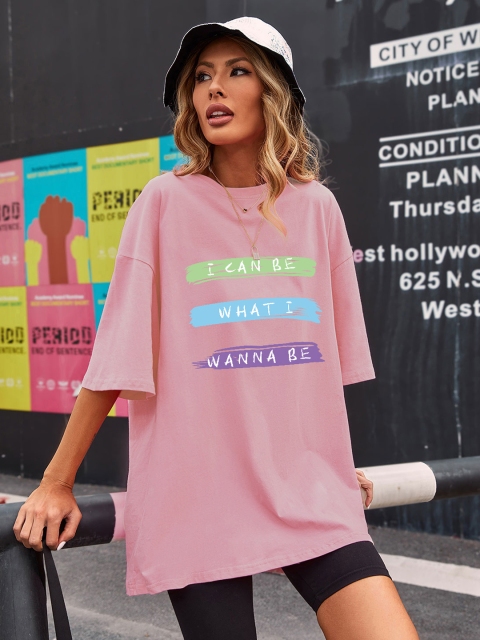 

URBANIC Women Black Typography Printed Extended Sleeves T-shirt