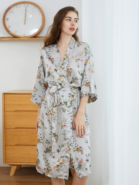 

URBANIC Grey Floral Belted Lounge Robe