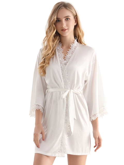 

URBANIC Women Black Contrast Lace Lounge Robe
