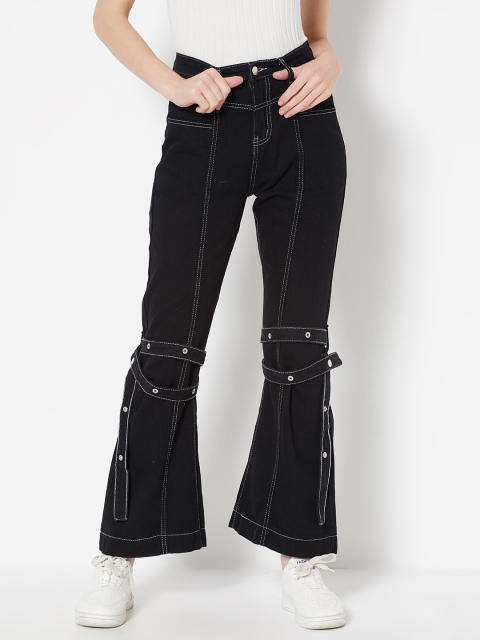 

URBANIC Women Black Cotton Flared High-Rise Clean Look Jeans