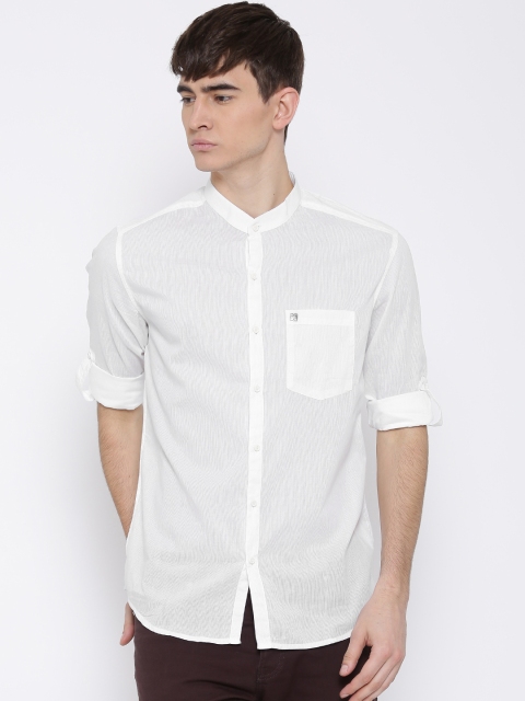 

Numero Uno Men White Slim Fit Self-Striped Casual Shirt