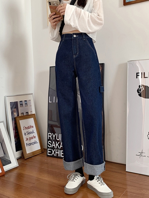 

URBANIC Women Navy Blue Cotton Relaxed Fit High-Rise Stretchable Jeans