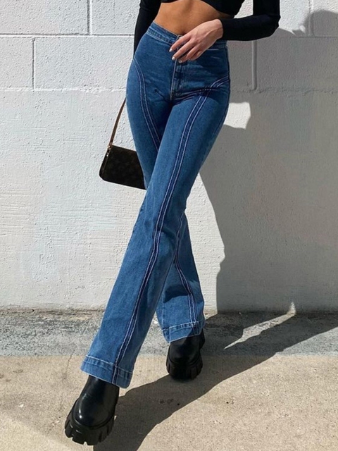 

URBANIC Women Blue Pure Cotton Flared High-Rise Stretchable Jeans