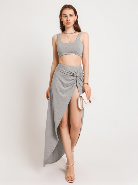 

URBANIC Grey Melange Twist Detail Co-ords